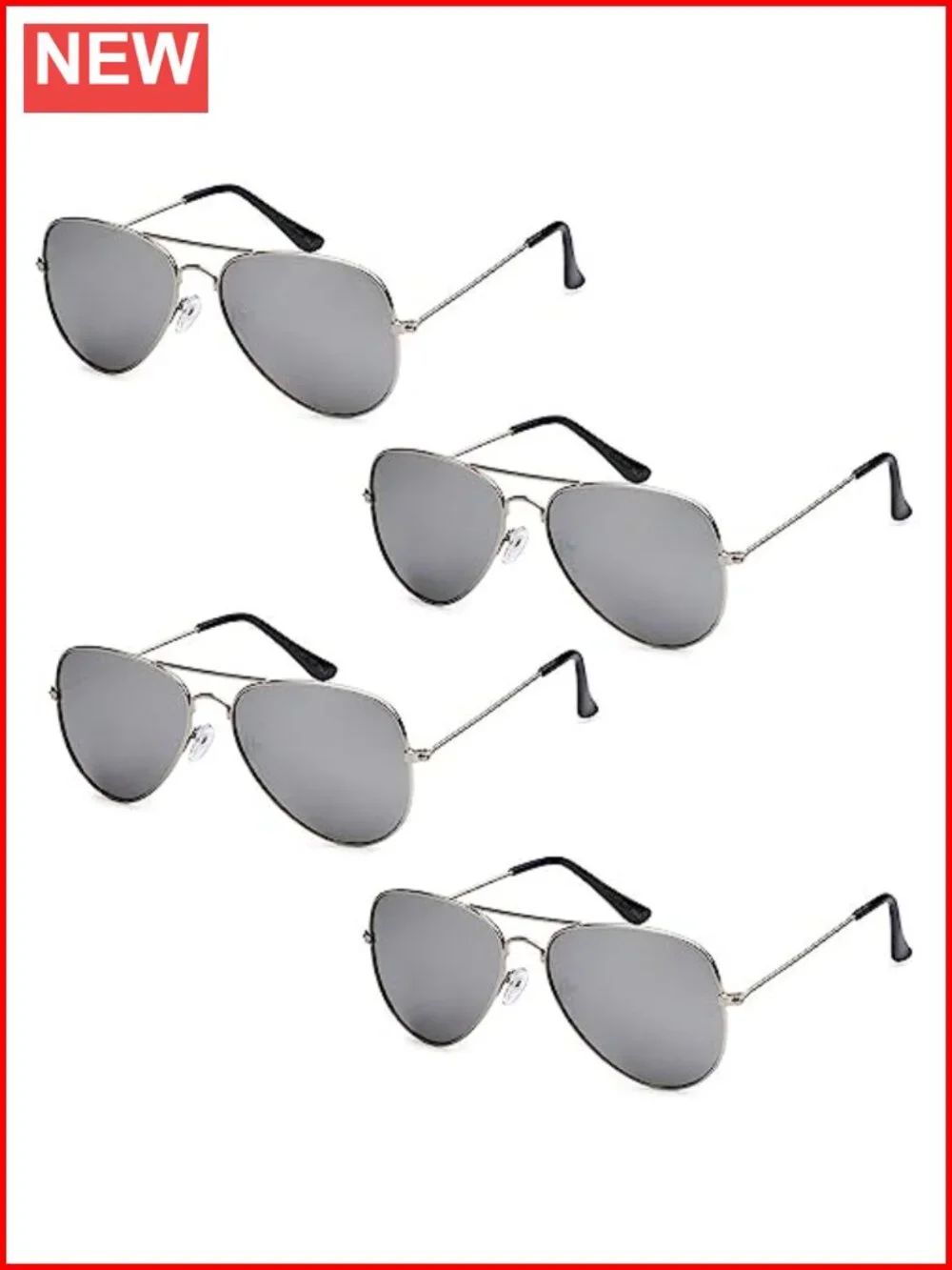 4-Pack Aviator Sunglasses, 100% UV Protection, Unisex, Polycarbonate Lenses